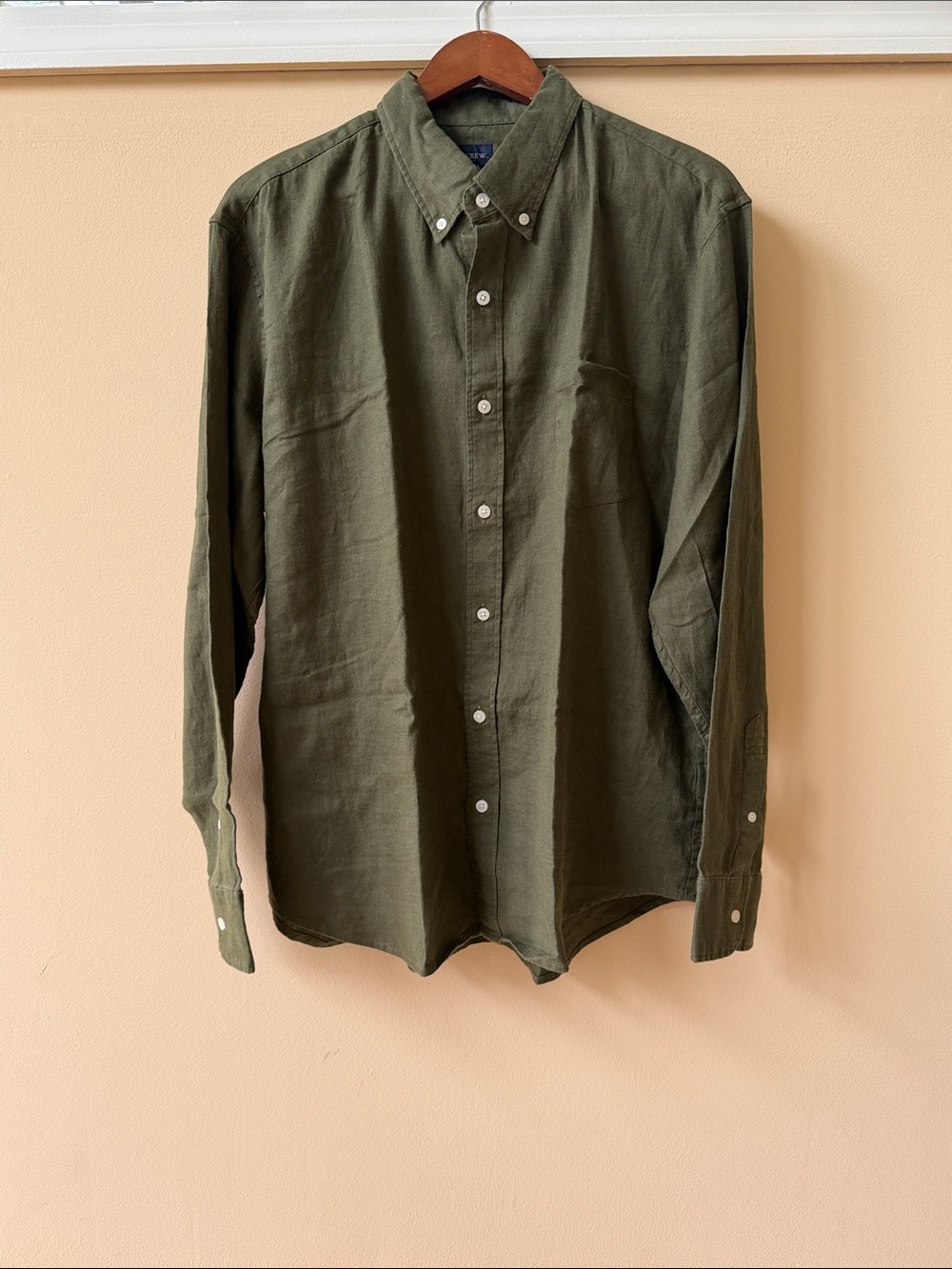 NWT J. Crew Olive Green Long-Sleeve Linen Button-Down Shirt